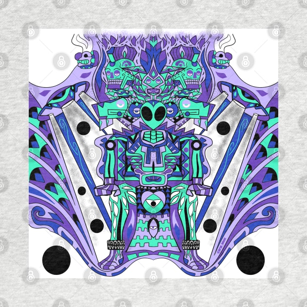 Alien mictlan spacecraft in mandala codex ecopop pattern by jorge_lebeau